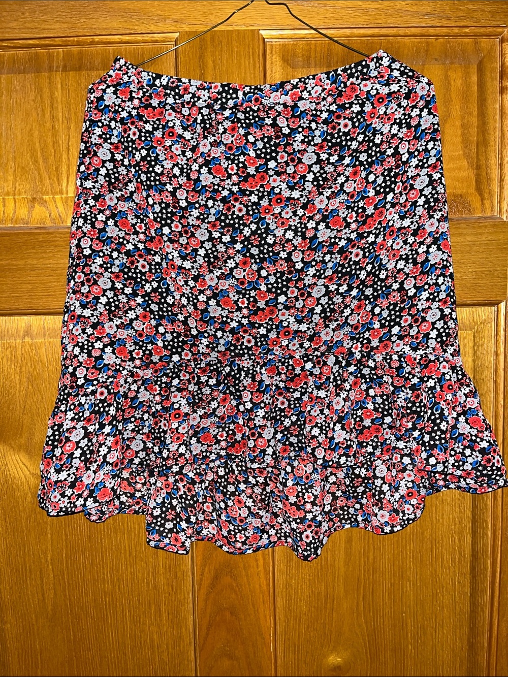 Bwear Black Skater Skirt with Red, Pink & Blue Floral Print